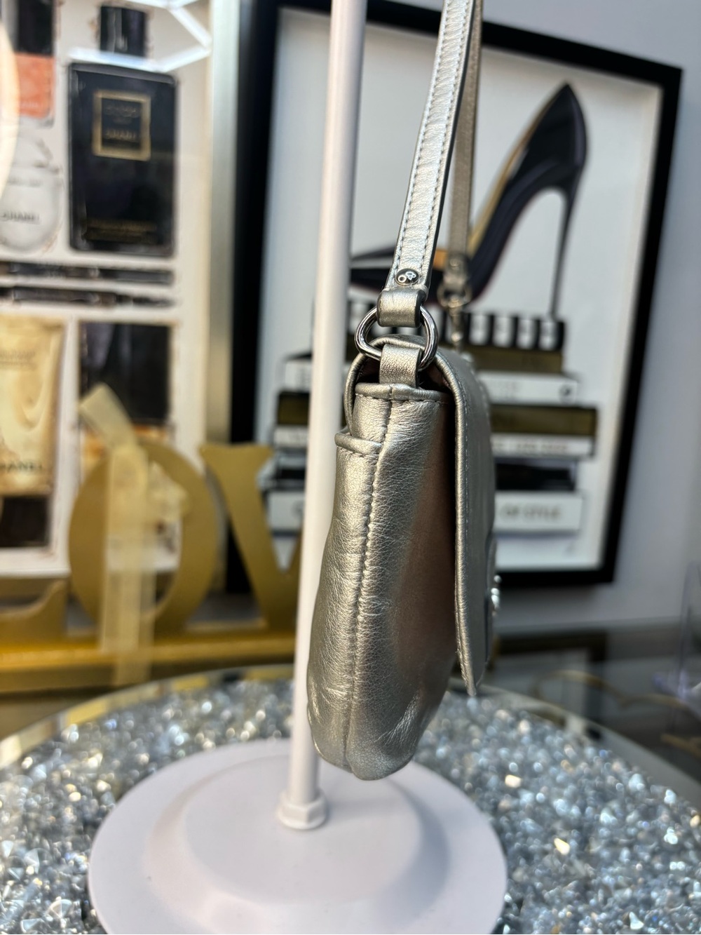 Coach Ashley Metallic Silver Leather Wristlet Clutch EUC - Picture 6 of 12